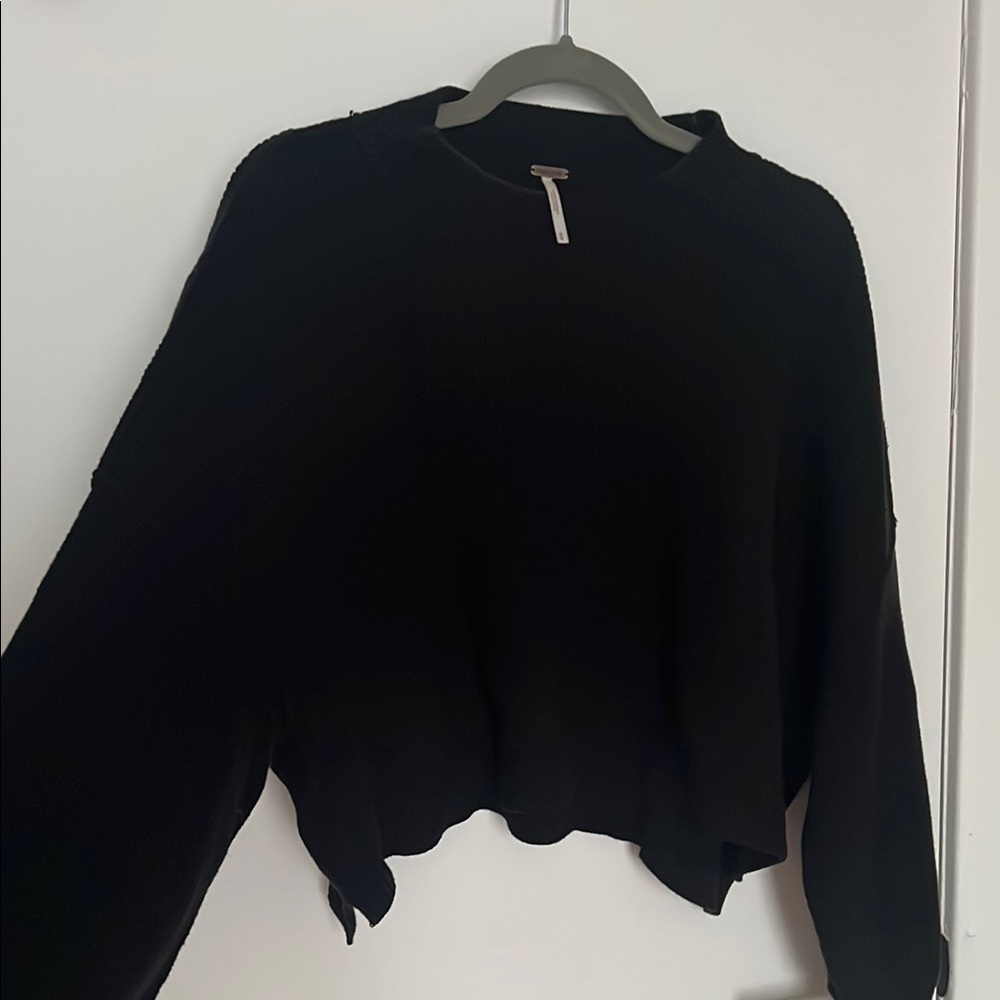 Free People Black Oversized Crop Hoodie